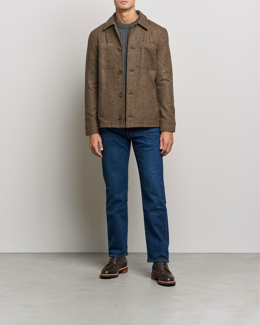 Heren | Jassen | Gloverall | Walter Herringbone Wool Shirt Jacket Tan