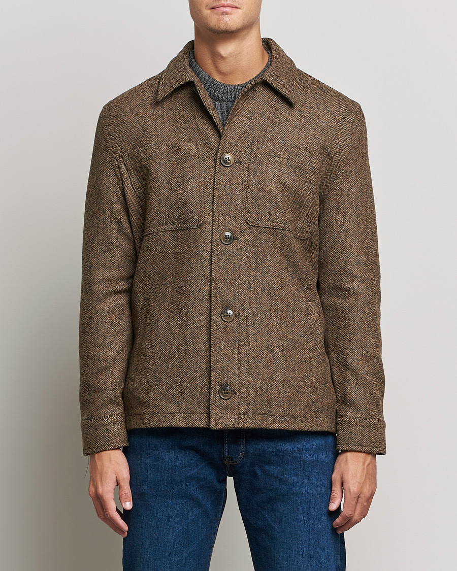 Heren | Jassen | Gloverall | Walter Herringbone Wool Shirt Jacket Tan