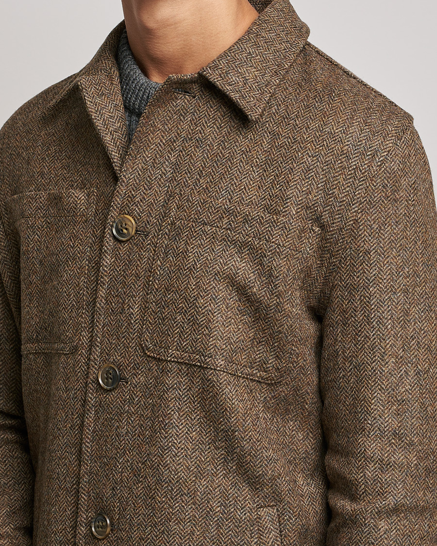 Heren | Jassen | Gloverall | Walter Herringbone Wool Shirt Jacket Tan