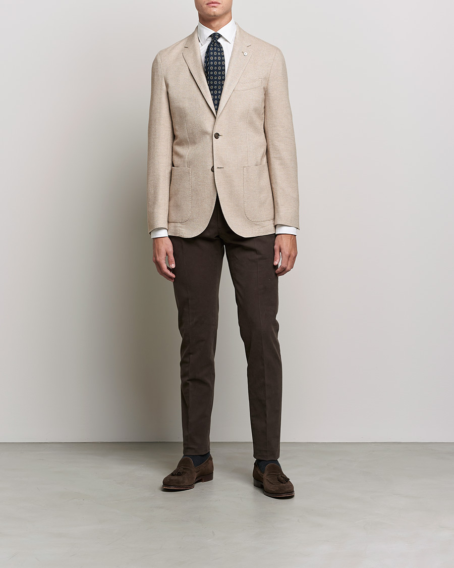 Heren | Blazers | L.B.M. 1911 | Jack Herringbone Soft Cotton Blazer Beige