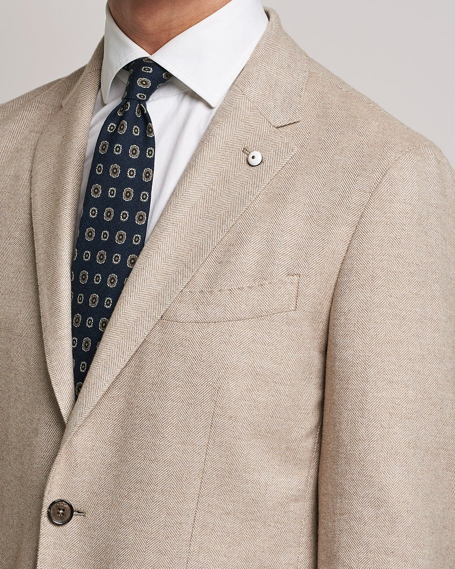 Heren | Blazers | L.B.M. 1911 | Jack Herringbone Soft Cotton Blazer Beige
