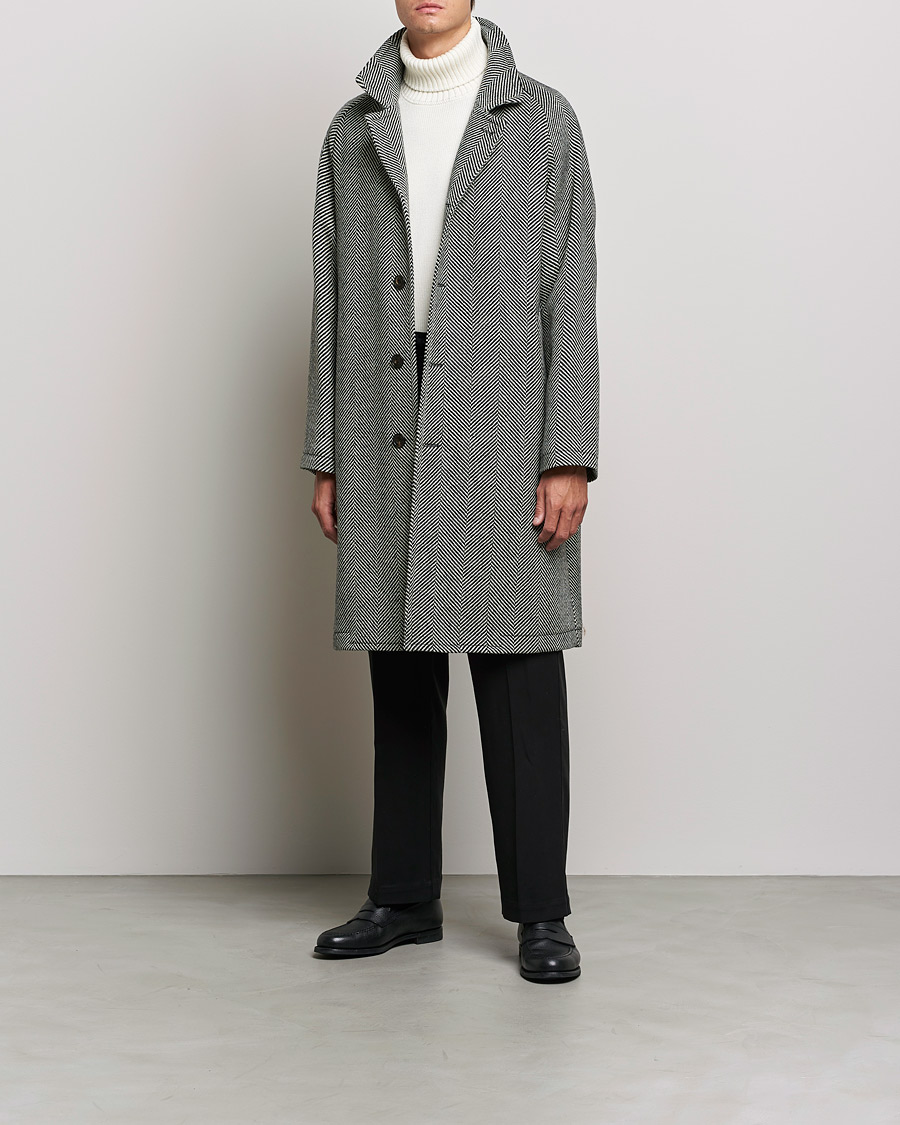 Heren | Jassen | L.B.M. 1911 | Herringbone Raglan Wool Coat Black/White