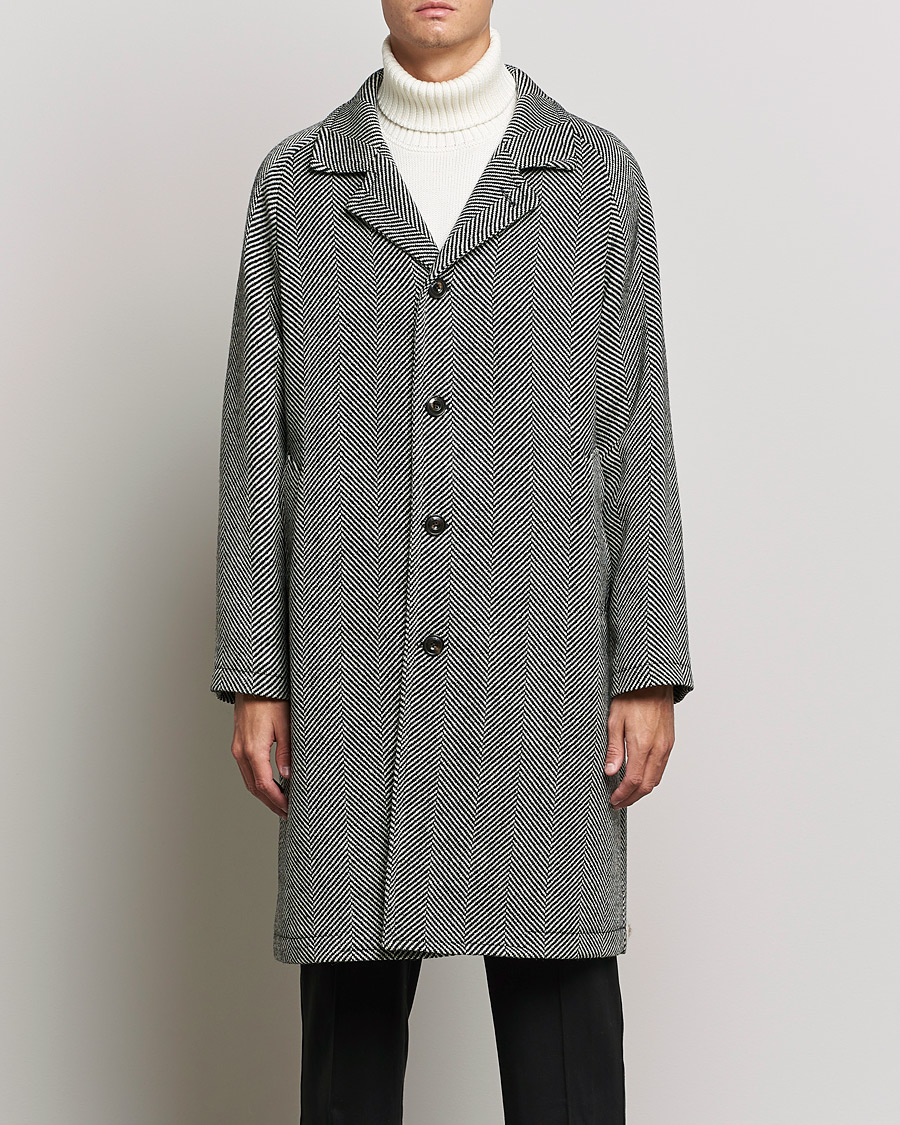 Heren | Jassen | L.B.M. 1911 | Herringbone Raglan Wool Coat Black/White