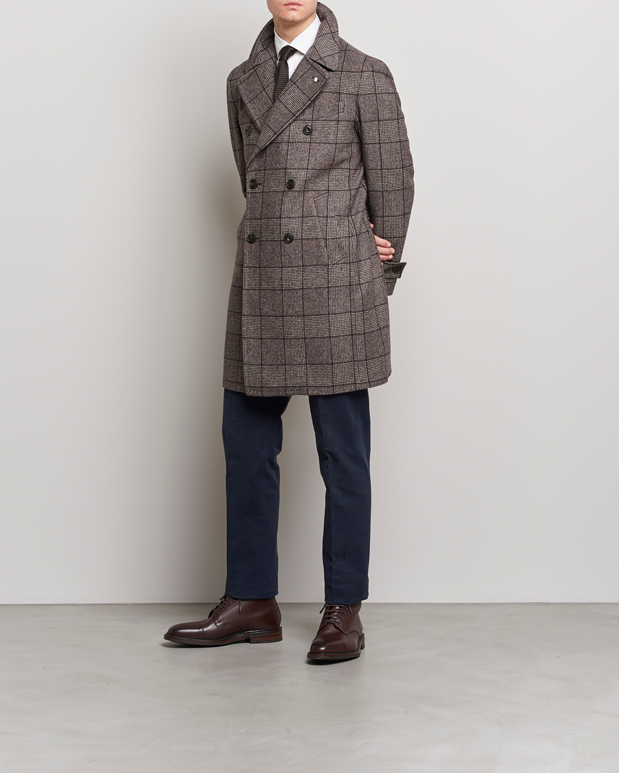 Heren | Jassen | L.B.M. 1911 | Double Breasted Checked Wool Coat Brown