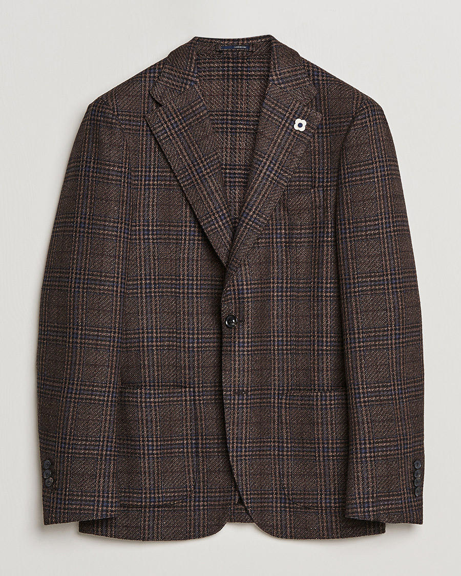 Heren | Blazers | Lardini | Checked Patch Pocket Wool/Silk Blazer Brown