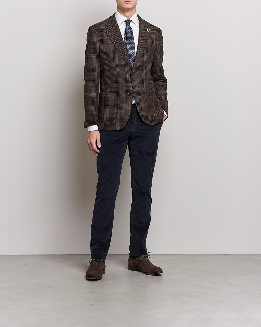 Heren | Blazers | Lardini | Checked Patch Pocket Wool/Silk Blazer Brown