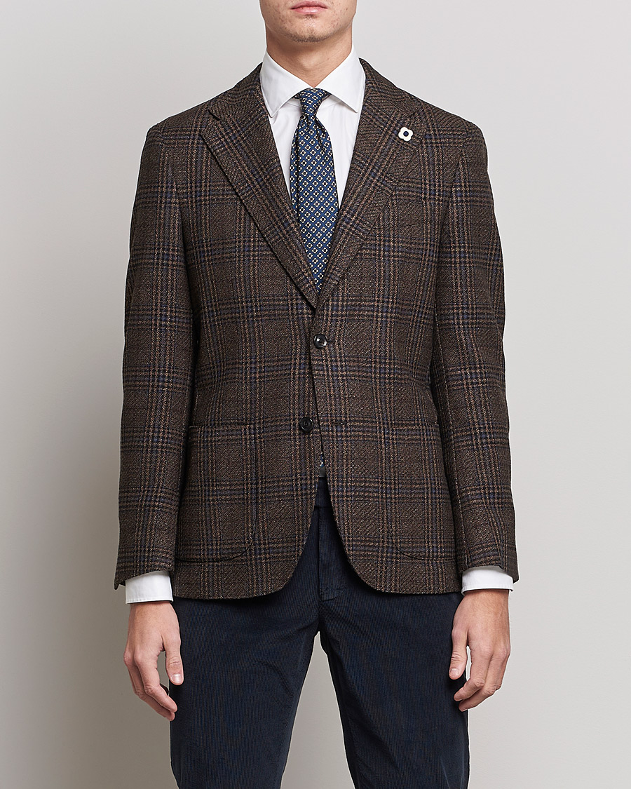 Heren | Blazers | Lardini | Checked Patch Pocket Wool/Silk Blazer Brown