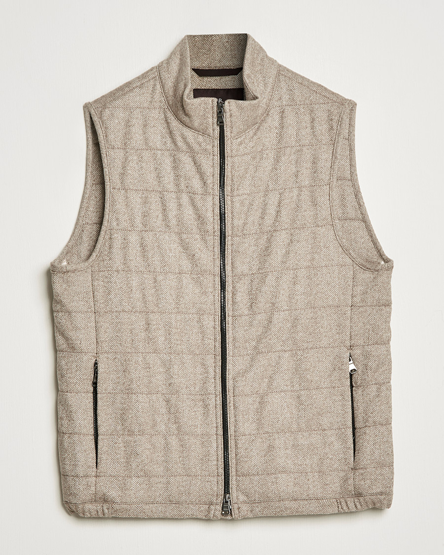 Heren | Jassen | Oscar Jacobson | Liner EVO Wool Herringbone Waistcoat Beige