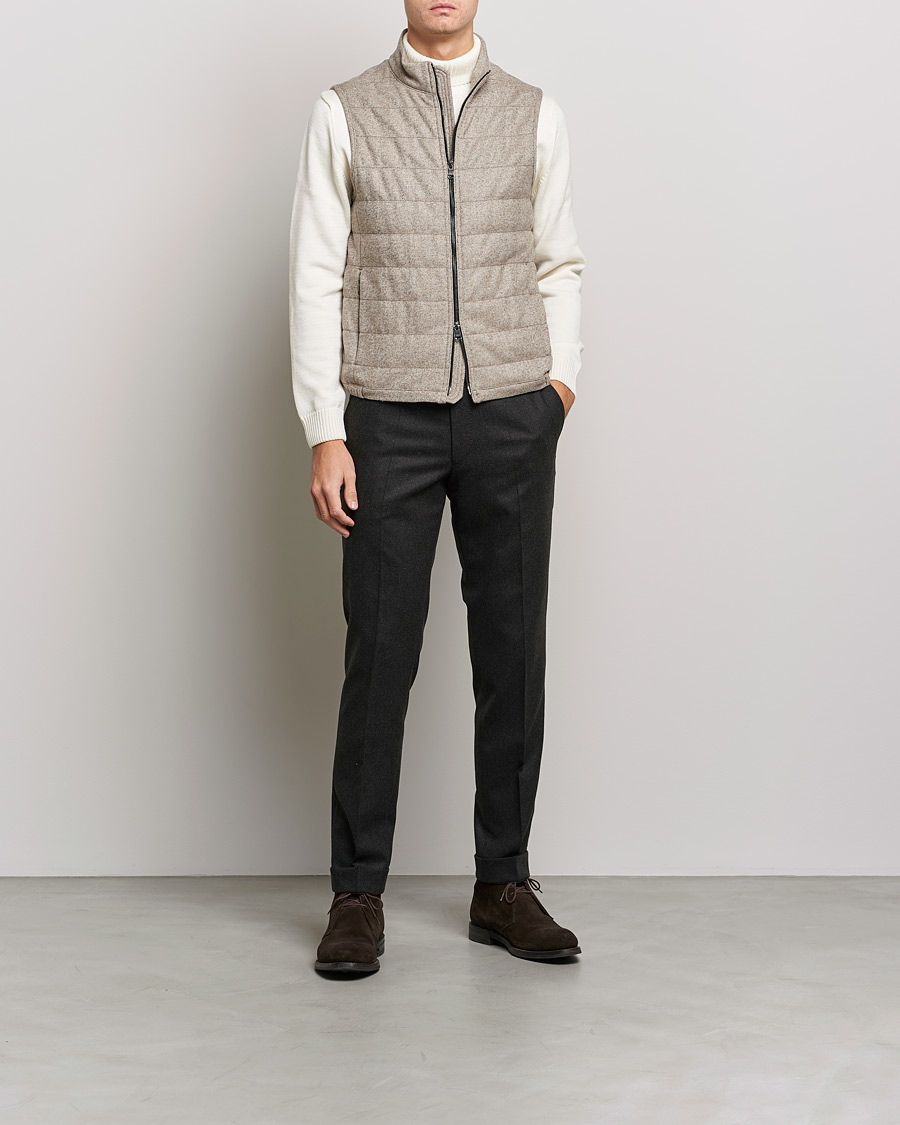 Heren | Jassen | Oscar Jacobson | Liner EVO Wool Herringbone Waistcoat Beige