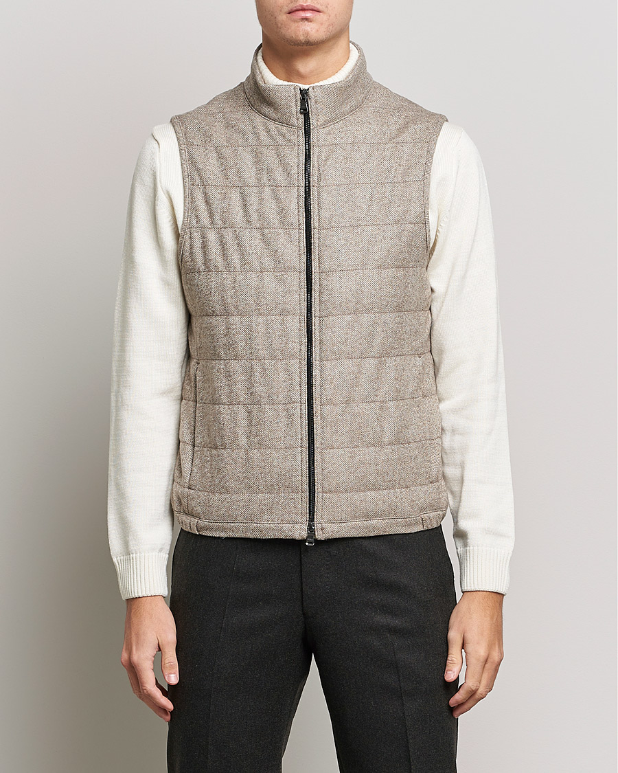 Heren | Jassen | Oscar Jacobson | Liner EVO Wool Herringbone Waistcoat Beige