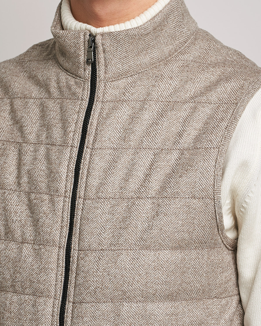Heren | Jassen | Oscar Jacobson | Liner EVO Wool Herringbone Waistcoat Beige