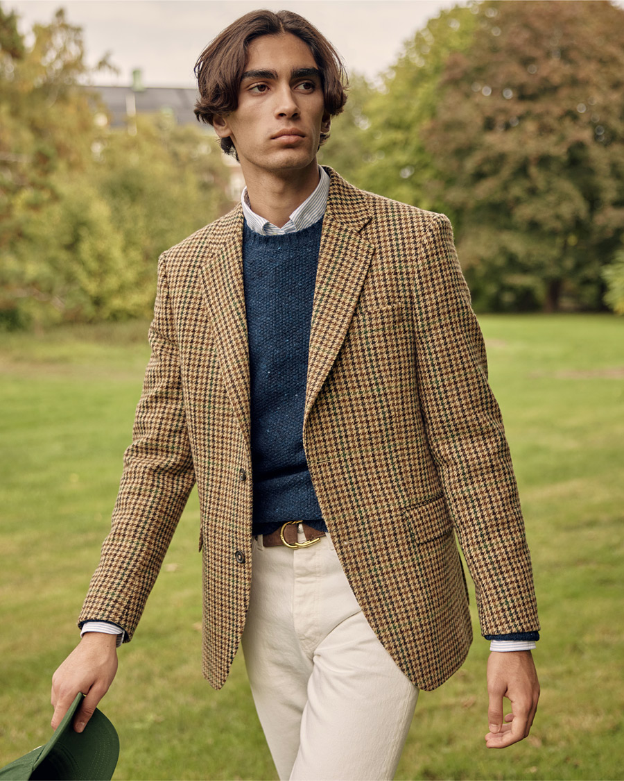 Heren | Blazers | Oscar Jacobson | Freeman Moon Houndstooth Tweed Blazer Beige