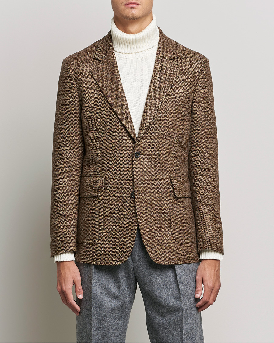Heren | Blazers | Oscar Jacobson | Fares Moon Herringbone Tweed Blazer Brown