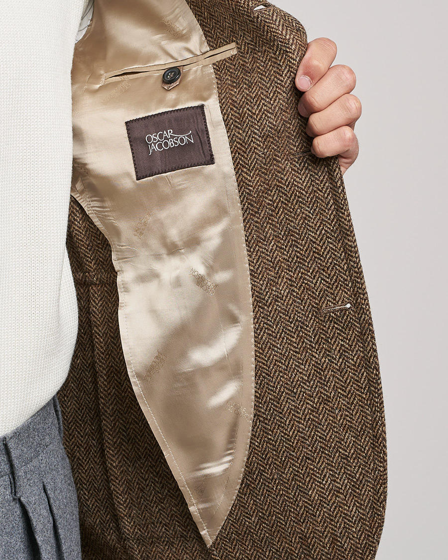 Heren | Blazers | Oscar Jacobson | Fares Moon Herringbone Tweed Blazer Brown