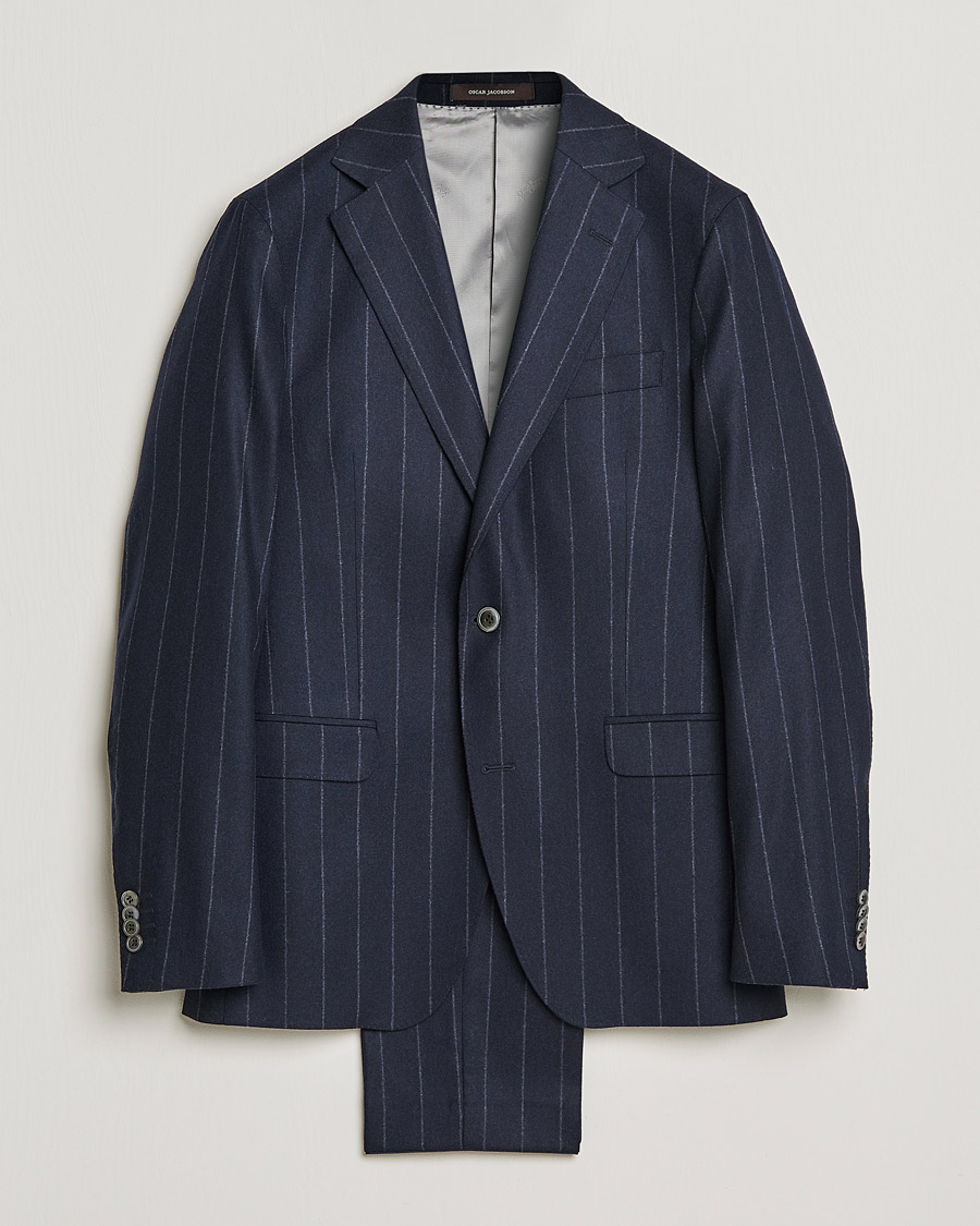 Heren | Pakken | Oscar Jacobson | Ego Pinstripe Wool Flannel Suit Navy