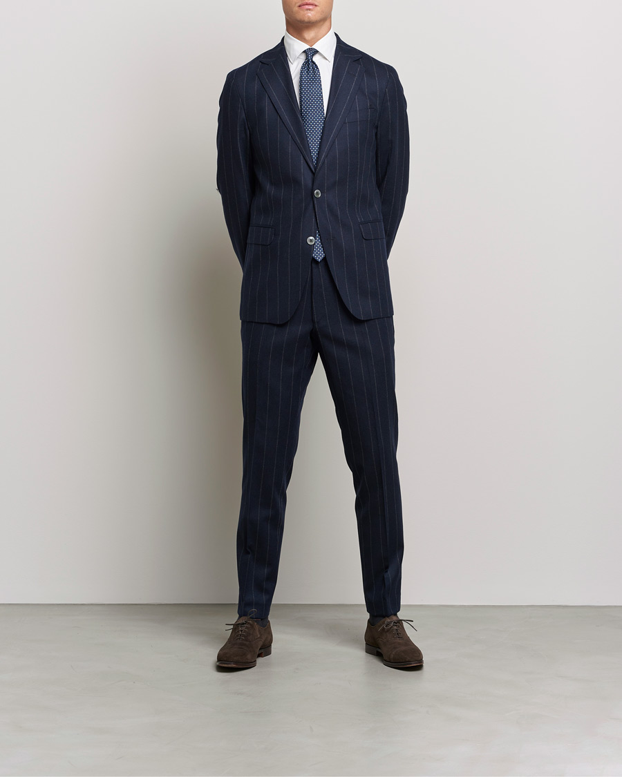 Heren | Pakken | Oscar Jacobson | Ego Pinstripe Wool Flannel Suit Navy