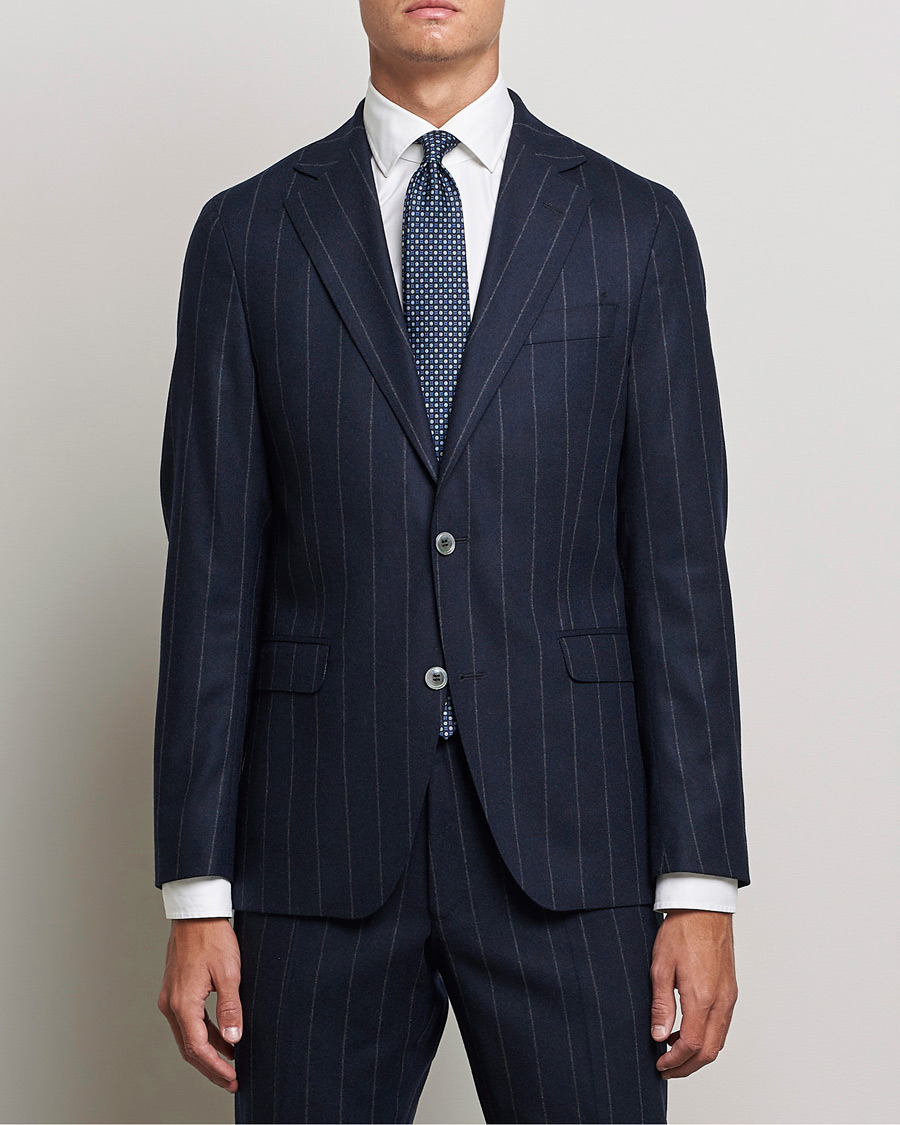 Heren | Pakken | Oscar Jacobson | Ego Pinstripe Wool Flannel Suit Navy