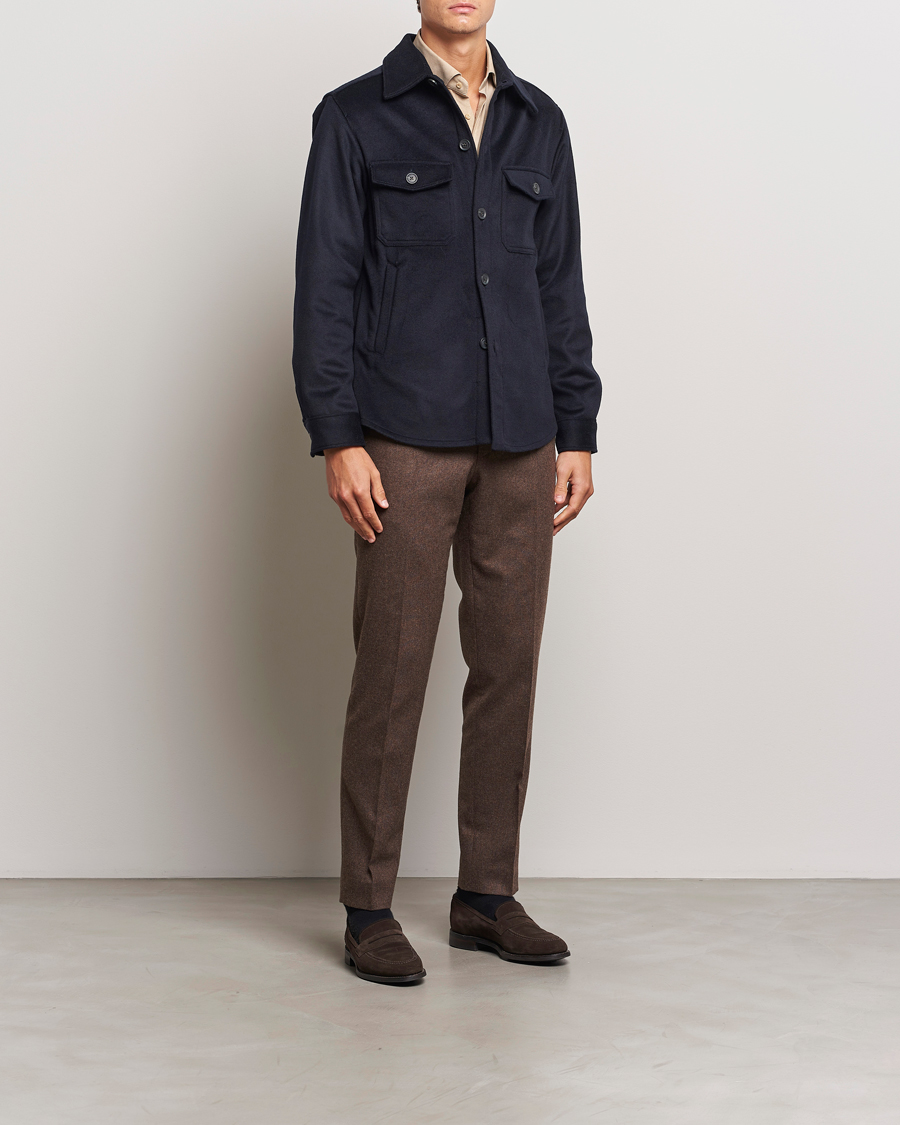 Heren | Overhemden | Oscar Jacobson | Maverick Wool/Cashmere Shirt Jacket Navy