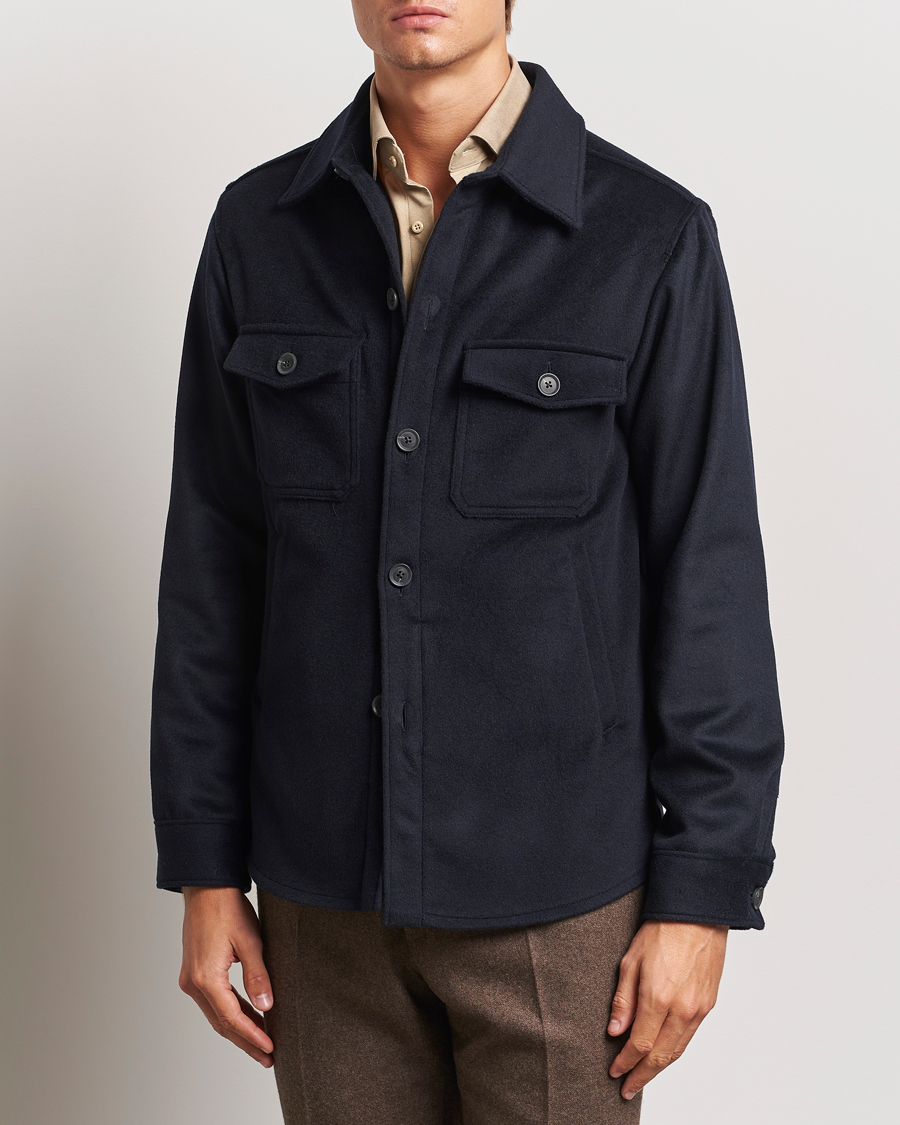 Heren | Overhemden | Oscar Jacobson | Maverick Wool/Cashmere Shirt Jacket Navy