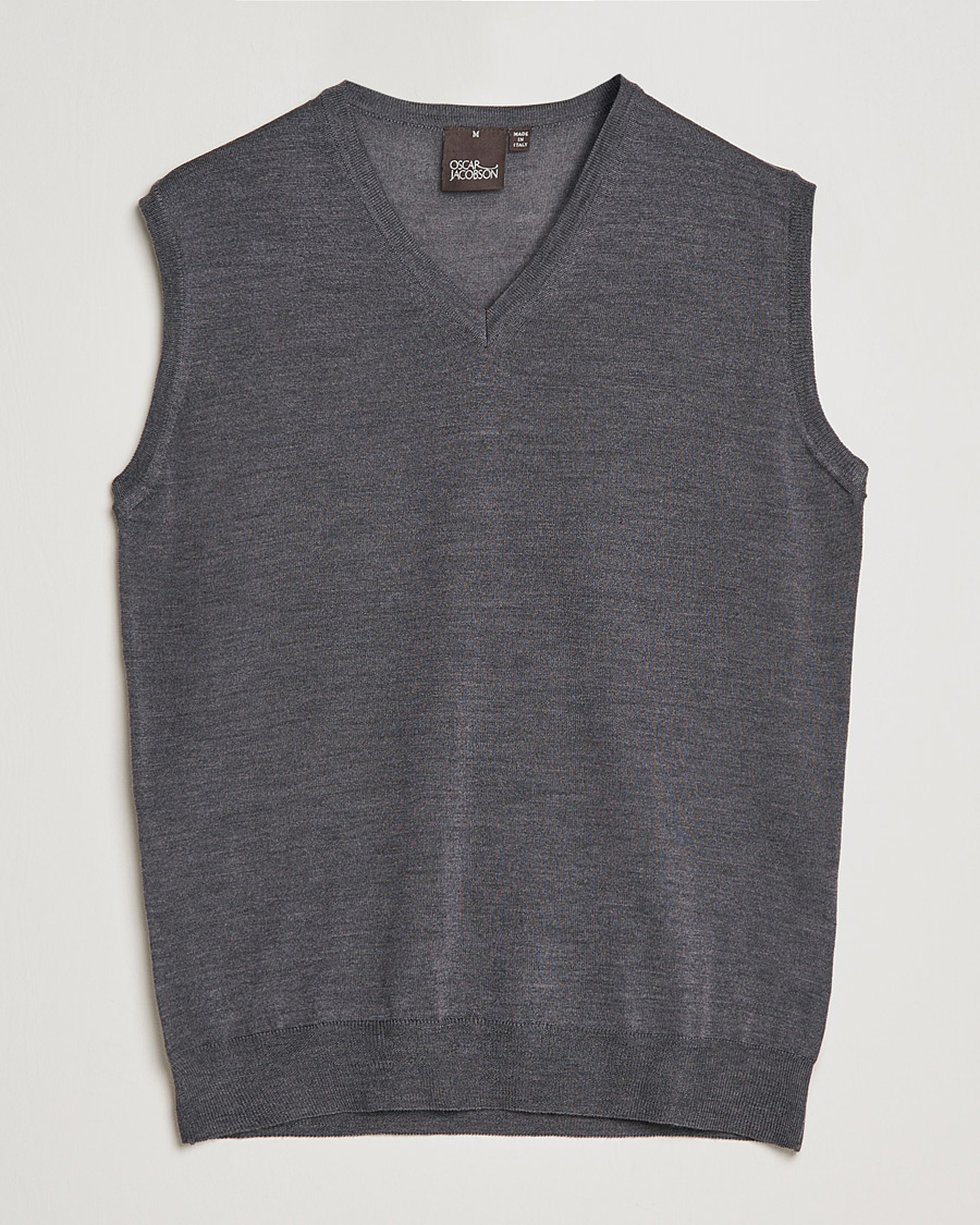 Heren | Truien | Oscar Jacobson | Roger Extrafine Merino Vest Grey