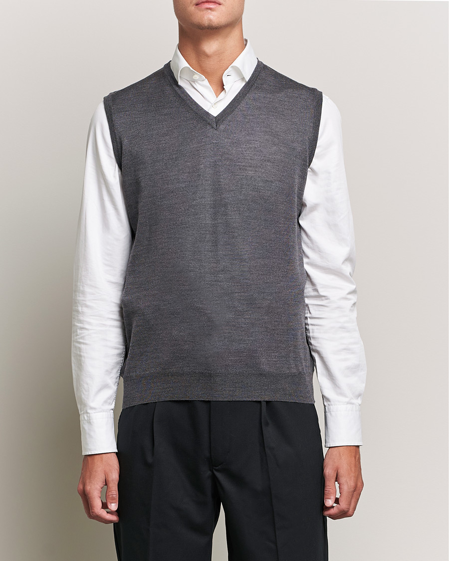 Heren | Truien | Oscar Jacobson | Roger Extrafine Merino Vest Grey