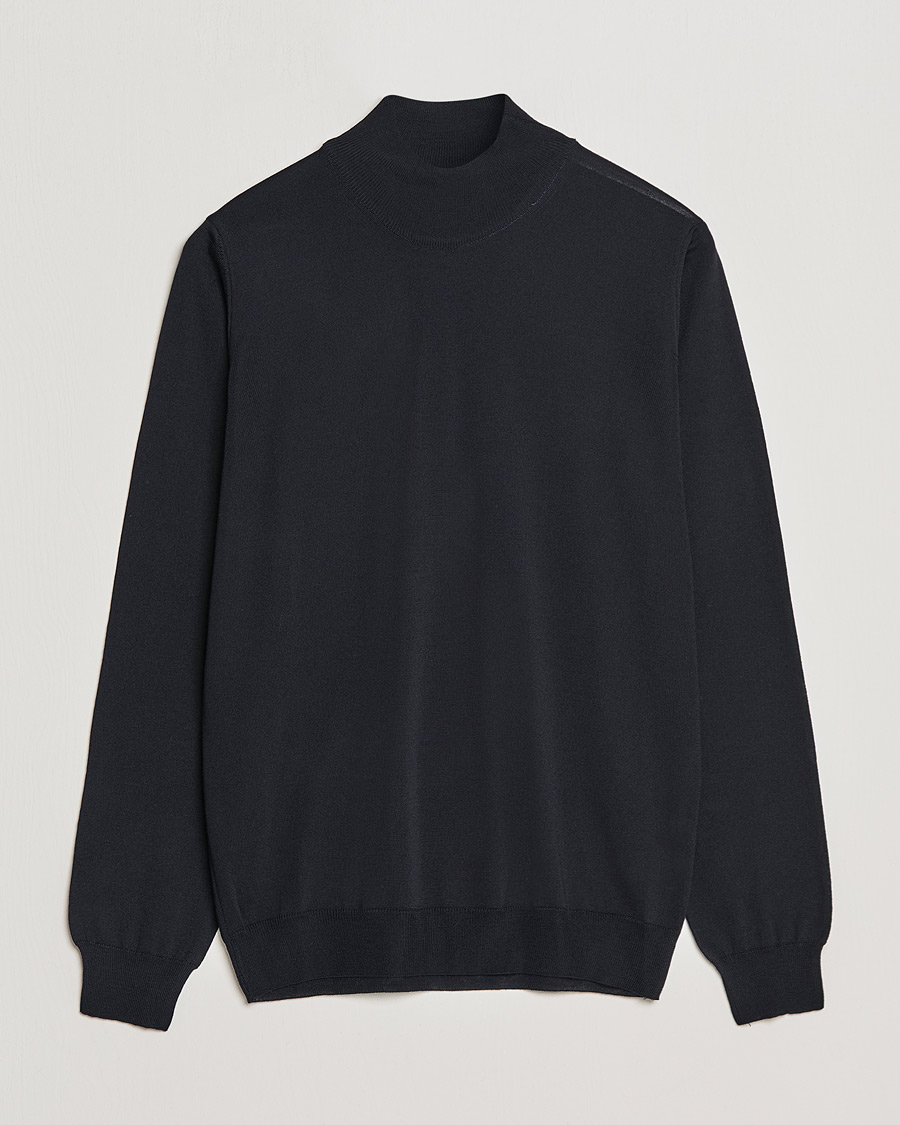Heren | Truien | Oscar Jacobson | Hilton Extrafine Merino Mock Neck Navy