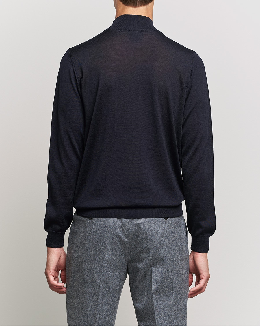 Heren | Truien | Oscar Jacobson | Hilton Extrafine Merino Mock Neck Navy