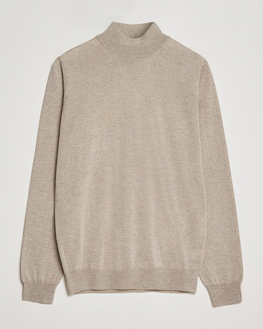 Heren | Truien | Oscar Jacobson | Hilton Extrafine Merino Mock Neck Beige