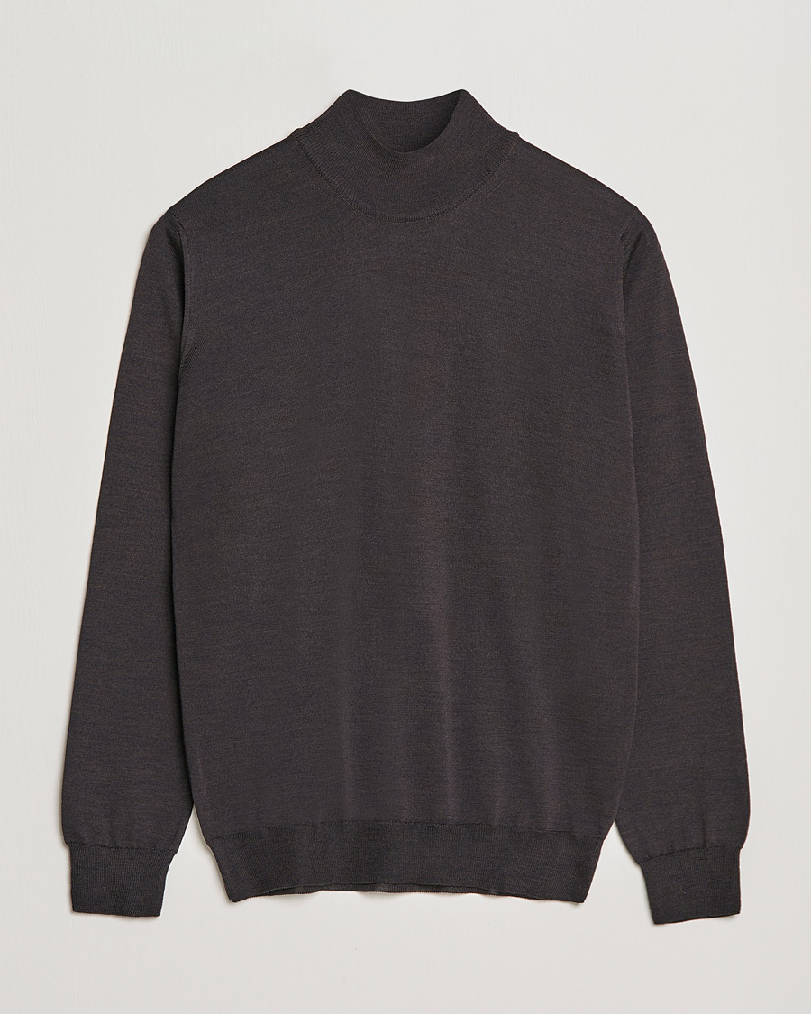 Heren | Truien | Oscar Jacobson | Hilton Extrafine Merino Mock Neck Brown