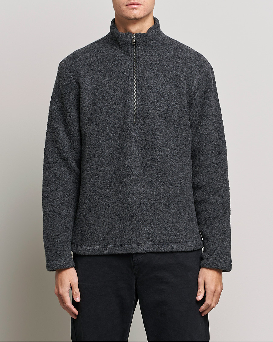 Heren | Truien | Sunspel | Eco Wool Half Zip Fleece Charcoal Melange