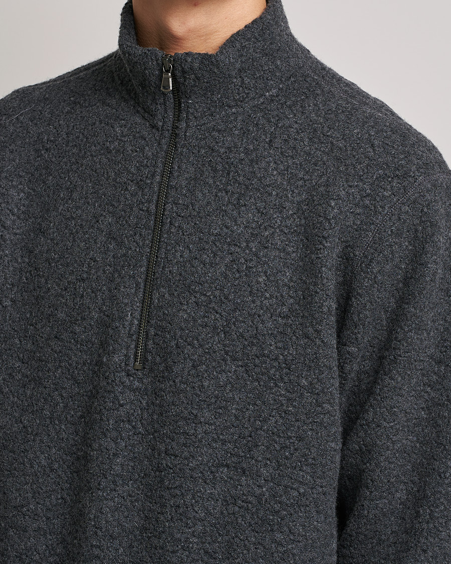 Heren | Truien | Sunspel | Eco Wool Half Zip Fleece Charcoal Melange