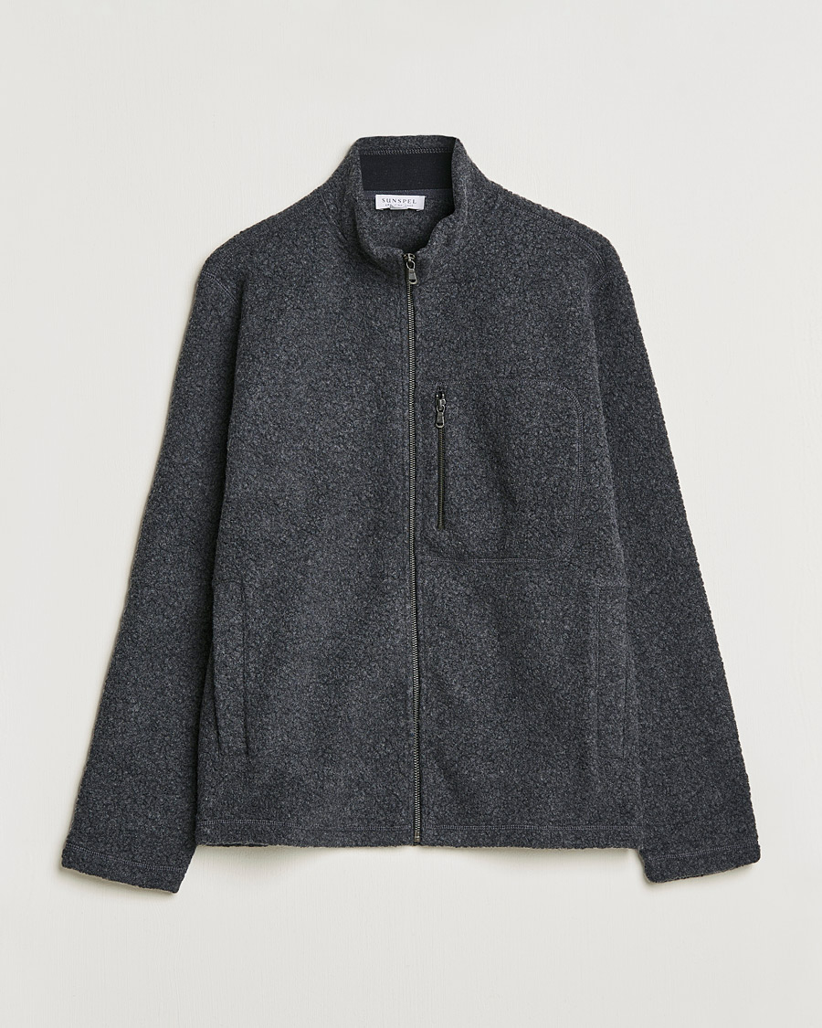 Heren | Truien | Sunspel | Eco Wool Full Zip Fleece Jacket Charcoal Melange