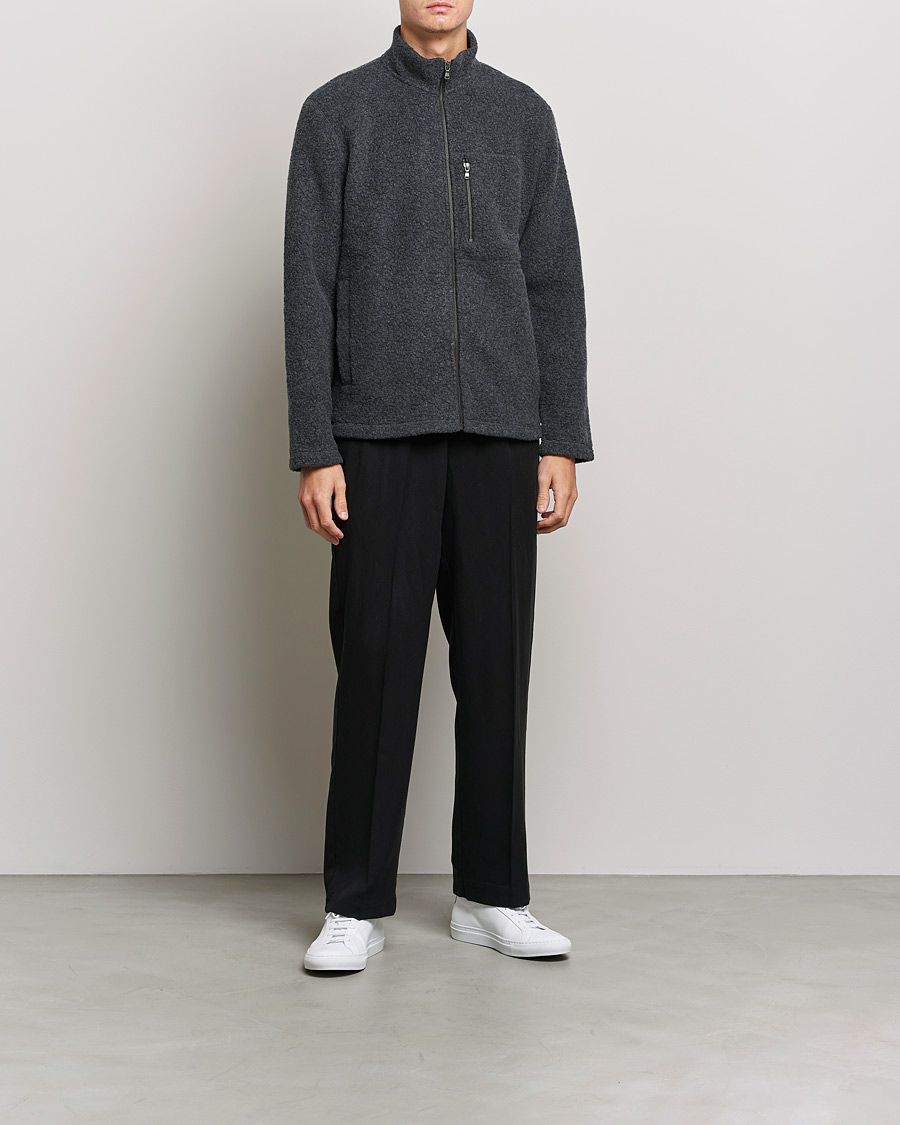 Heren | Truien | Sunspel | Eco Wool Full Zip Fleece Jacket Charcoal Melange