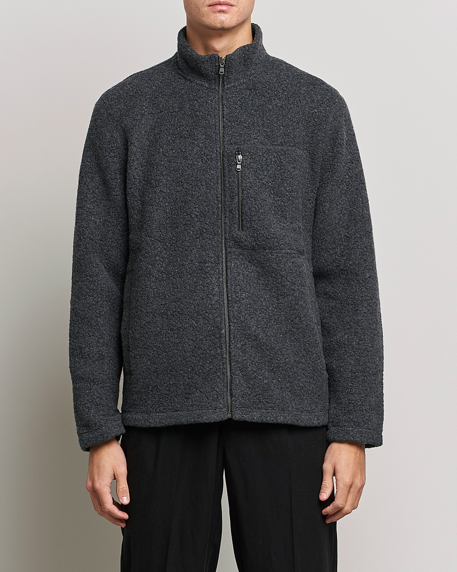 Heren | Truien | Sunspel | Eco Wool Full Zip Fleece Jacket Charcoal Melange