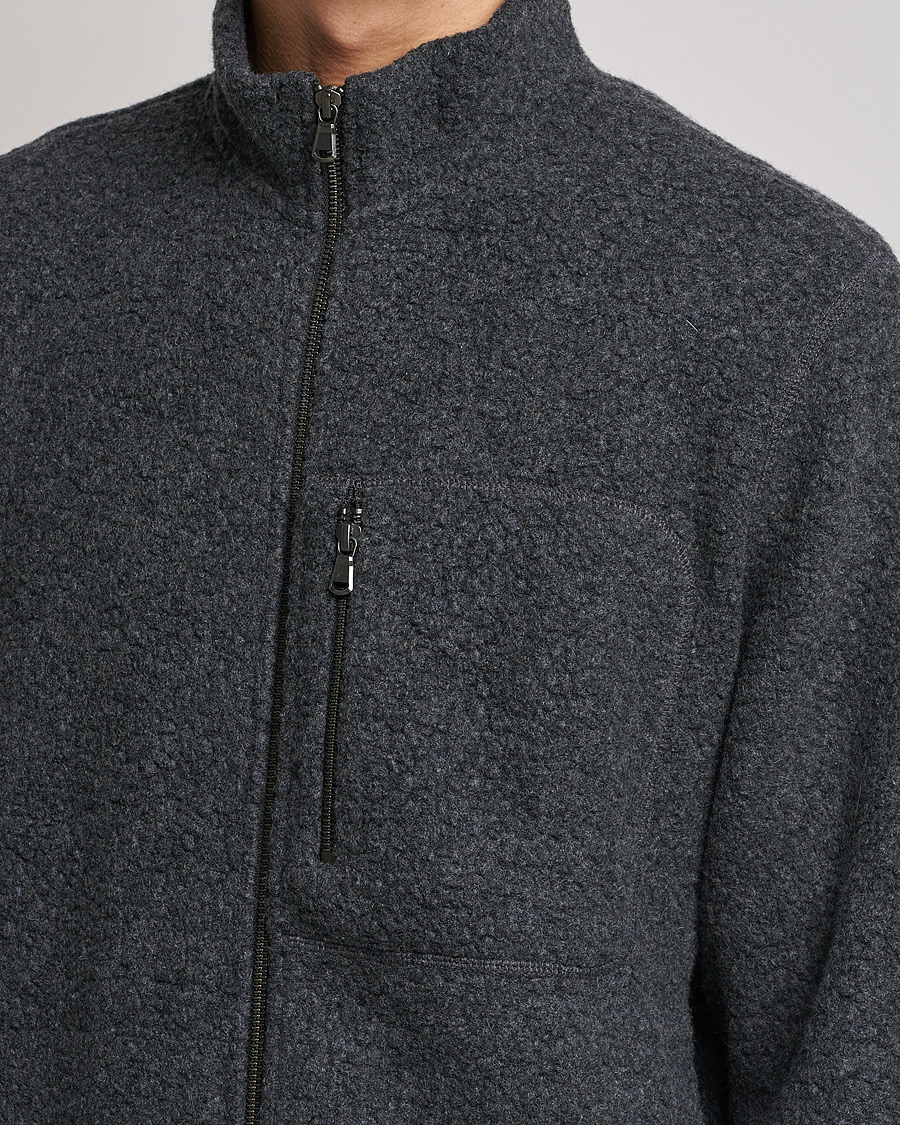 Heren | Truien | Sunspel | Eco Wool Full Zip Fleece Jacket Charcoal Melange