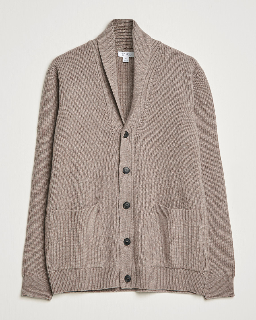 Heren | Truien | Sunspel | Lambswool/Cashmere Shawl Cardigan  Oatmeal Melange