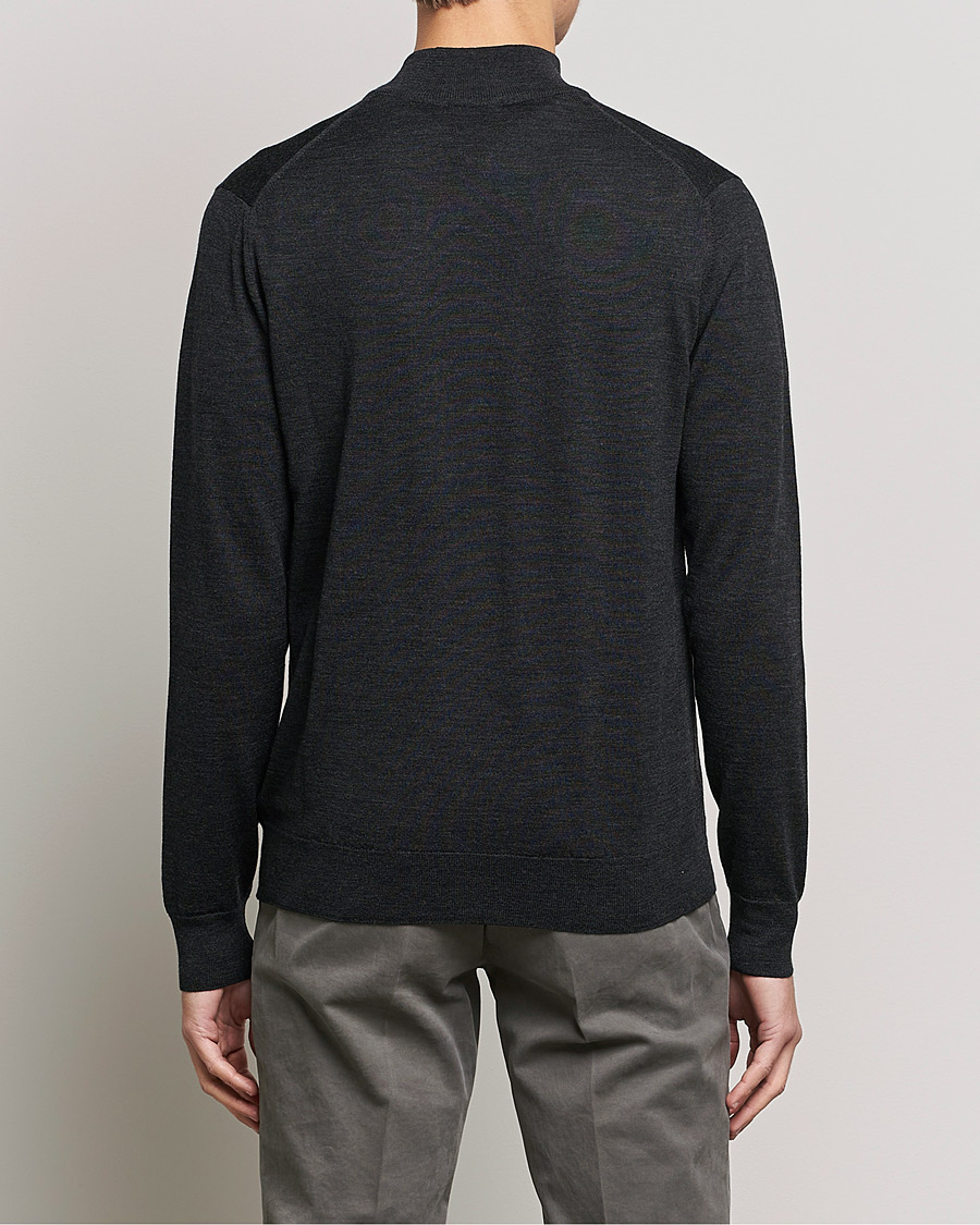 Heren | Truien | Sunspel | Merino Half Zip Sweater Charcoal Melange