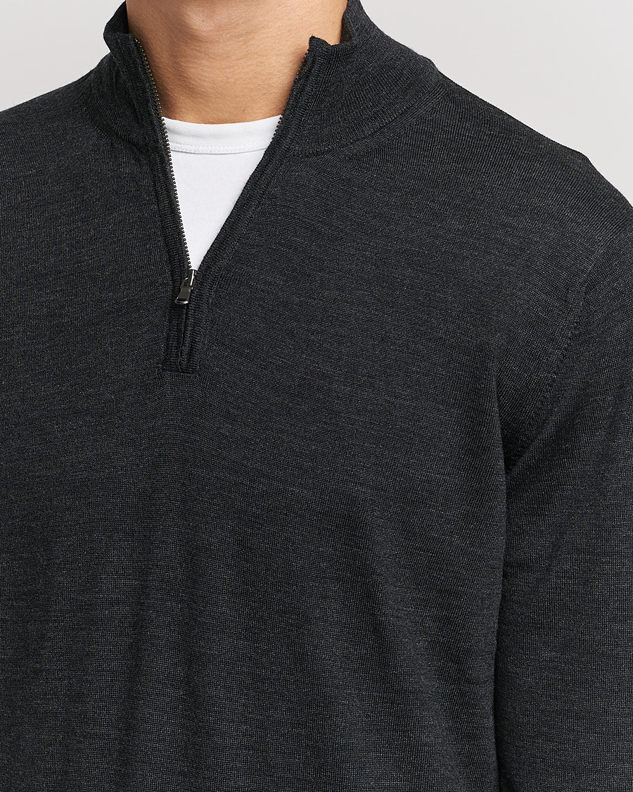 Heren | Truien | Sunspel | Merino Half Zip Sweater Charcoal Melange