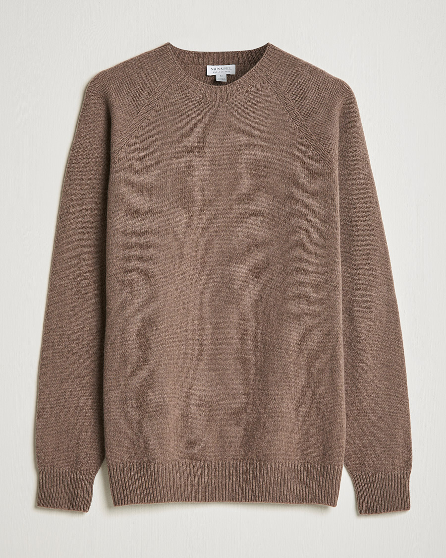 Heren | Truien | Sunspel | Lambswool Crew Neck Sweater Umber Brown