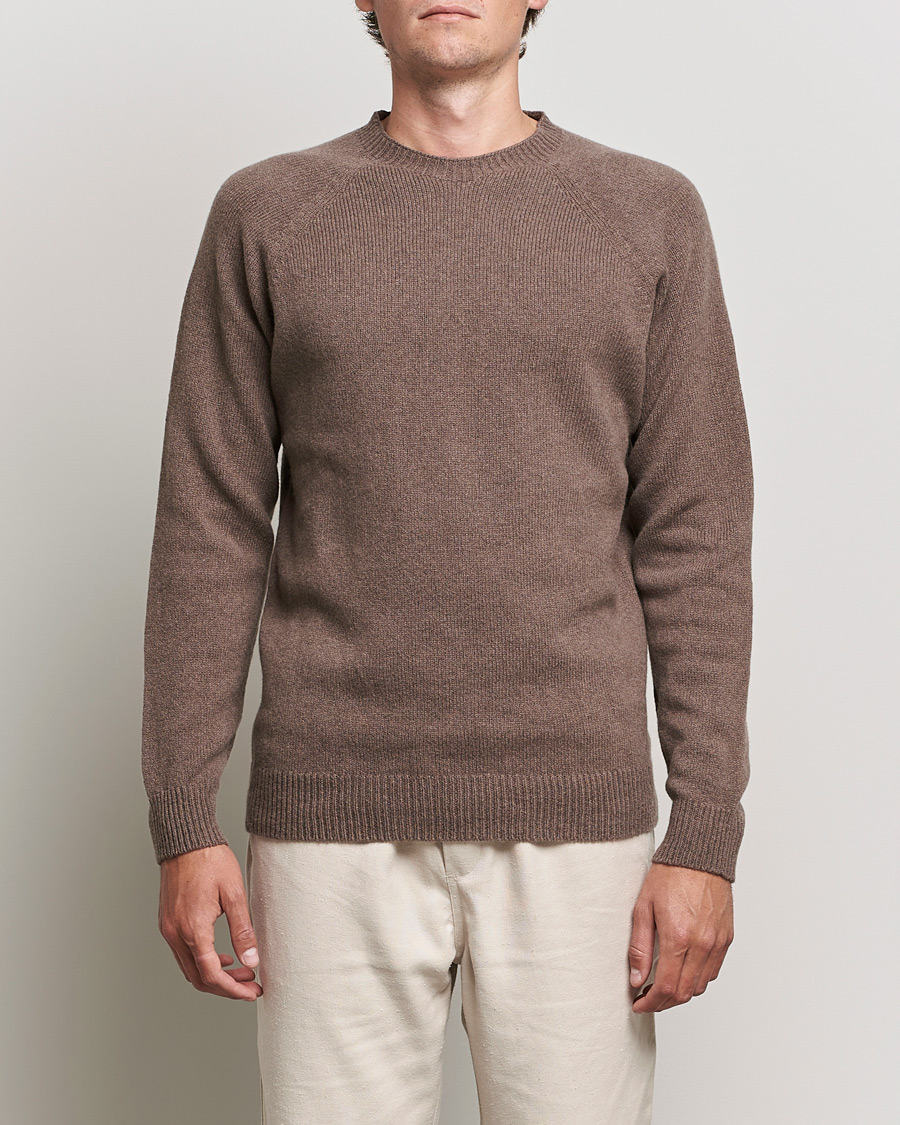 Heren | Truien | Sunspel | Lambswool Crew Neck Sweater Umber Brown