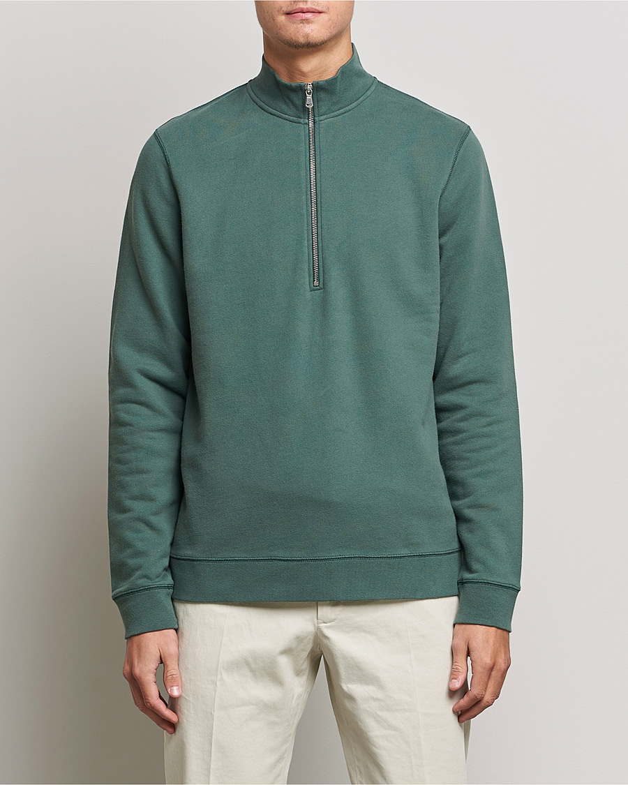 Heren | Sale -40% | Sunspel | Loopback Half Zip Sweatshirt Racing Green