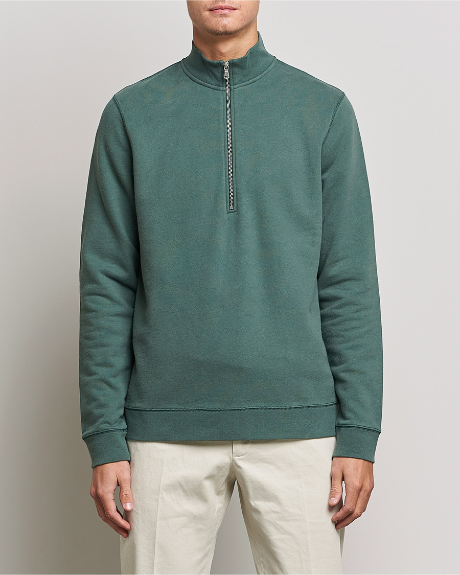 Heren | Truien | Sunspel | Loopback Half Zip Sweatshirt Racing Green