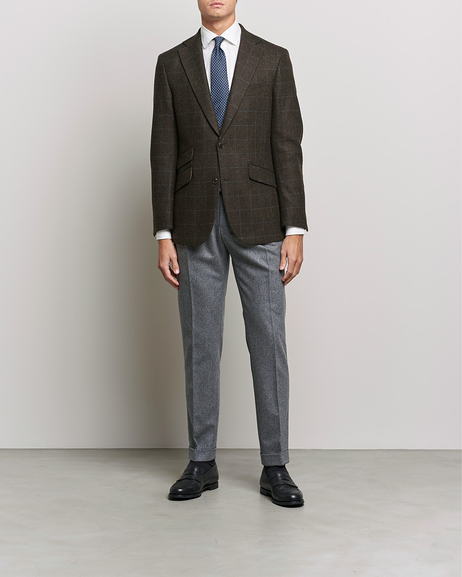 Heren | Blazers | Walker Slater | Edward Lambswool Windowpane Blazer Dark Brown