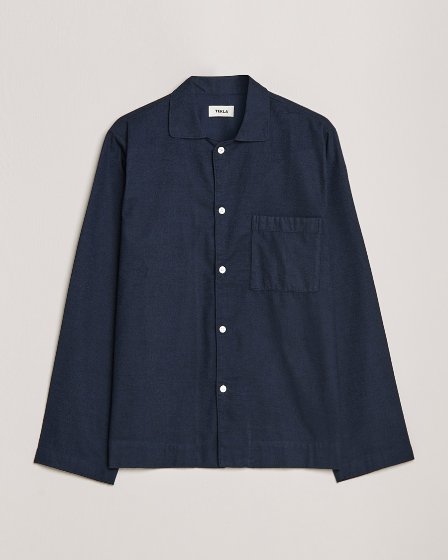 Heren | Pyjama's en gewaden | Tekla | Flannel Pyjama Shirt Midnight Blue