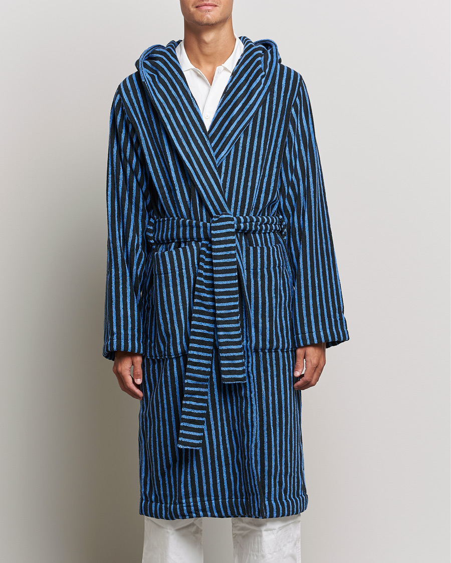 Heren | Pyjama's en gewaden | Tekla | Organic Terry Hooded Bathrobe Black/Blue