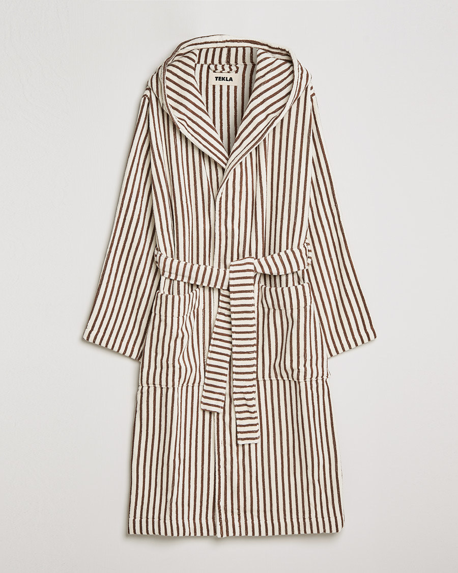 Heren | Pyjama's en gewaden | Tekla | Organic Terry Hooded Bathrobe Kodiak Stripes