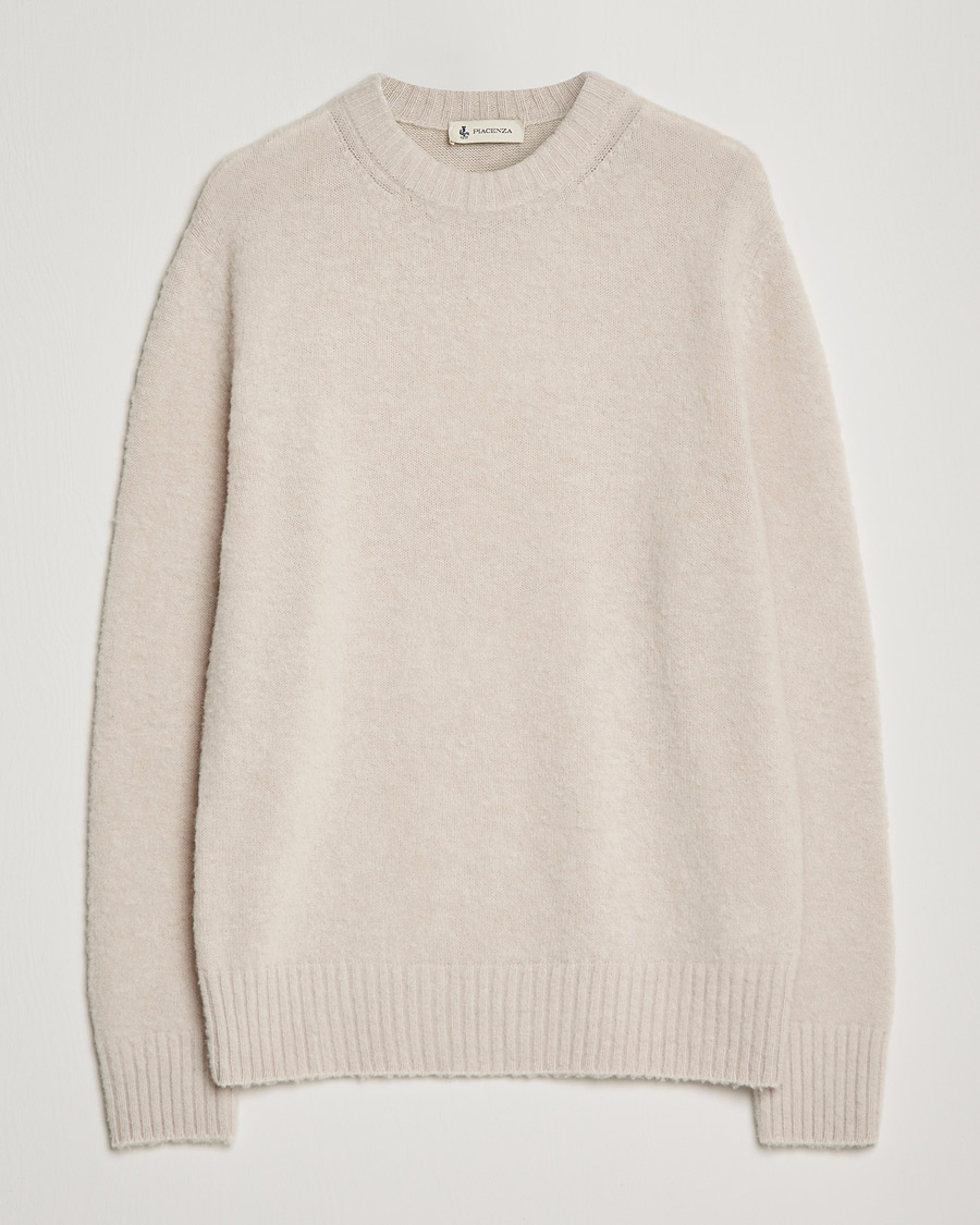 Heren | Truien | Piacenza Cashmere | Brushed Wool Crew Neck Beige