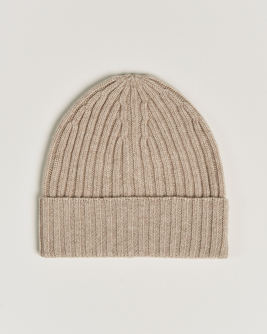 Heren | Piacenza Cashmere Ribbed Cashmere Beanie Light Beige | Piacenza Cashmere | Ribbed Cashmere Beanie Light Beige
