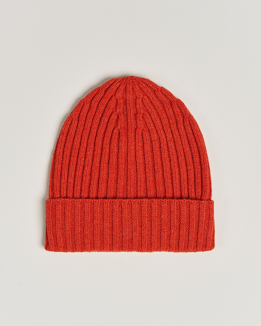 Heren | Piacenza Cashmere Ribbed Cashmere Beanie Orange | Piacenza Cashmere | Ribbed Cashmere Beanie Orange