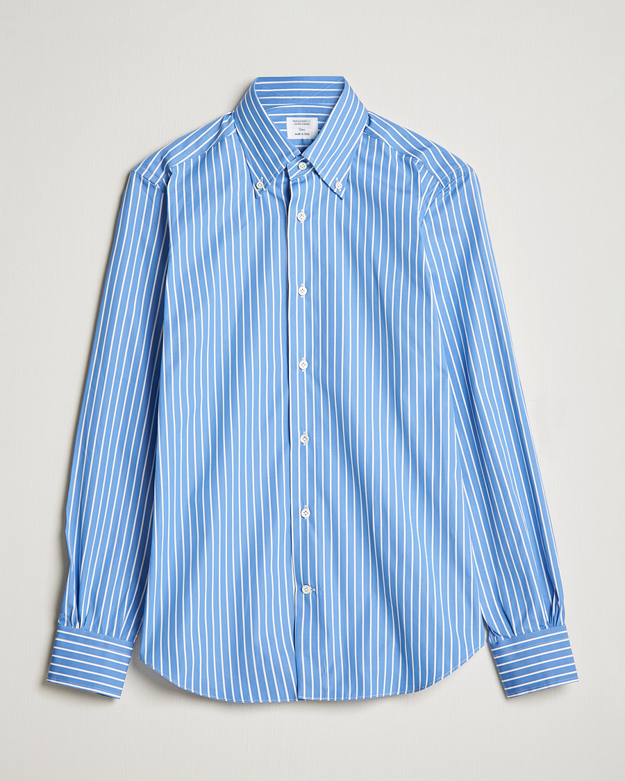 Heren | Overhemden | Mazzarelli | Soft Button Down Stripe Shirt Blue/White